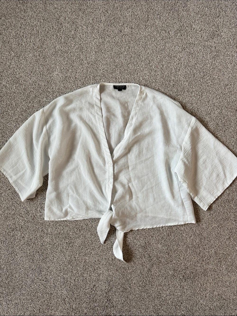 Topshop White Tie-Front Cropped Blouse